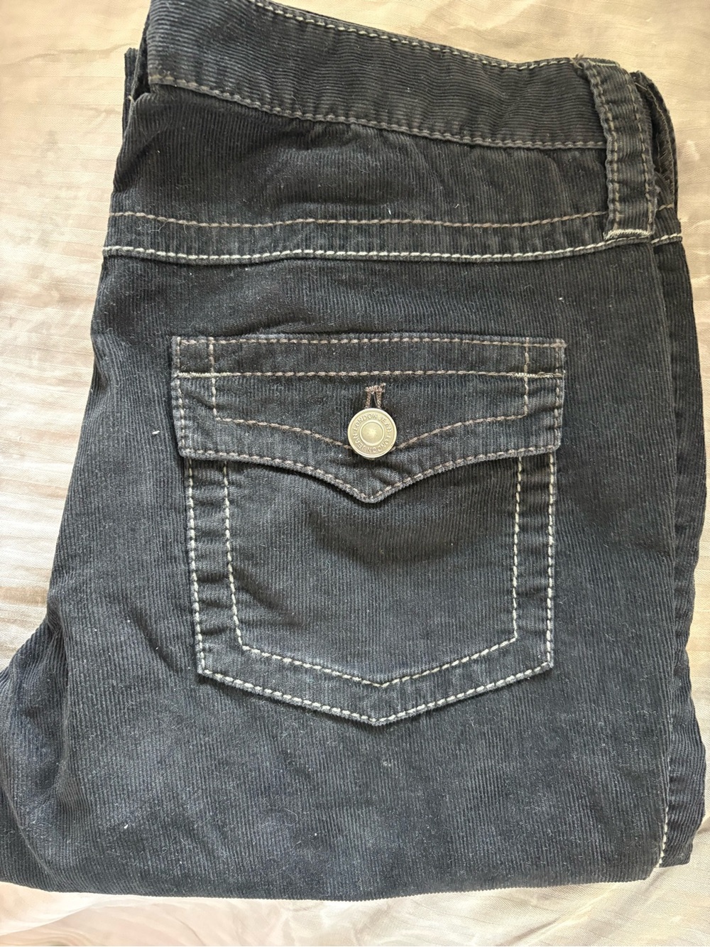 LONDONJEAN Women's Black Corduroy Boot Cut Jeans with Flap Pocket